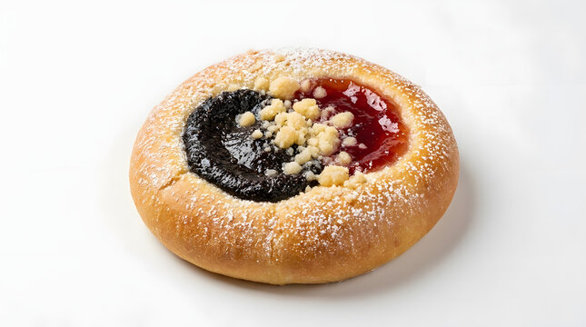 Traditional sweet Czech Kolache pastry filled with fruit jam and poppy seeds, isolated on a pristine white background
