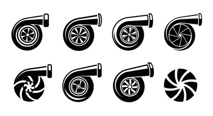 Performance turbocharger turbine icons for car tuning and speed © hiex