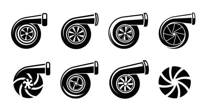 Performance turbocharger turbine icons for car tuning and speed