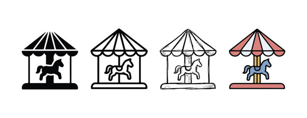 merry go round icons with horses on white background  carousel  illustration © Rayhan