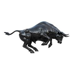 Fototapeta premium Powerful charging bull silhouette, metallic black finish, isolated PNG, transparent background, stock market growth concept, dynamic pose, clean edges, professional business symbol