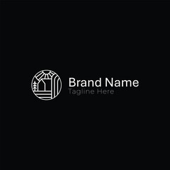Fototapeta premium Modern Minimalist Home Brand Logo Design with Geometric Icon and Text on Dark Background