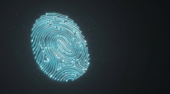 Glowing circuit fingerprint pattern for biometric security concept