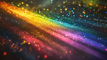 Fototapeta premium Energy flux densities rainbow spectrum particles flowing through quantum field with vibrant color dispersion and luminous bokeh effects captured in macro detail