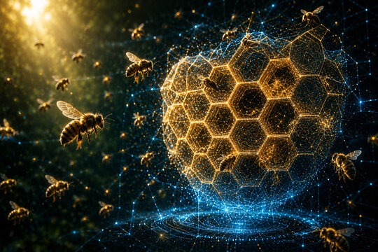Holographic Honeycomb Network Inspired by Swarm Intelligence