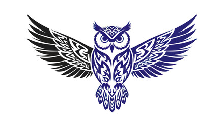 Obraz premium Tribal owl with outspread wings and intricate patterns