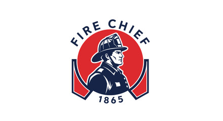 Fototapeta premium Fire Chief 1865 Emblem Logo, Vintage Firefighter Portrait Illustration