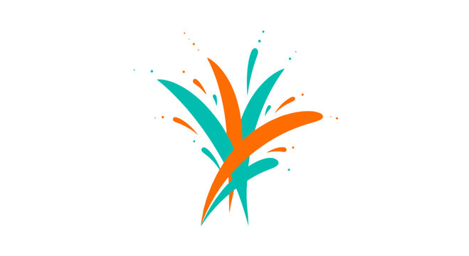 Vibrant abstract art piece features orange and teal leaves splashing dynamically.