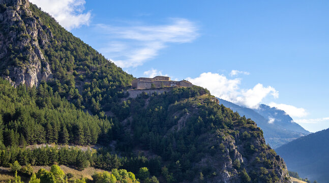 Fort des Salettes Brian&ccedil;on standing on alpine mountain, Briancon, Provence-Alpes-Cote d&rsquo;Azur, France, Europe.