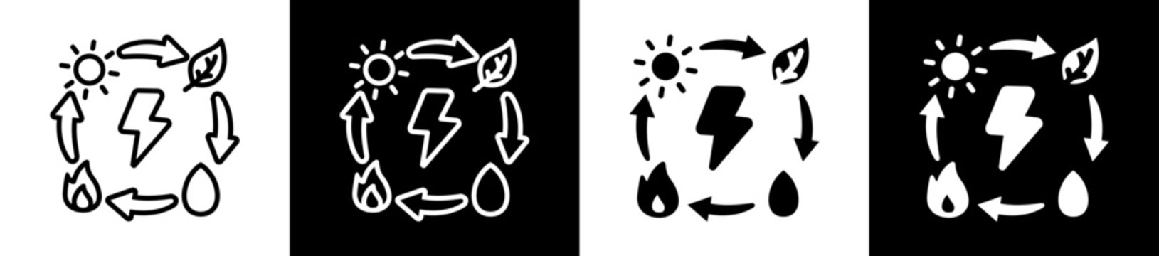 Energy Conversion Line And Glyph Icon In Black White Background    