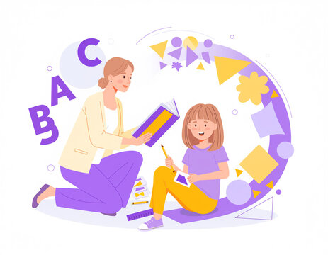 Illustration d'un enfant dyslexique trouvant son propre chemin d'apprentissage, neurodiversit&eacute; &agrave; l'&eacute;cole, design plat