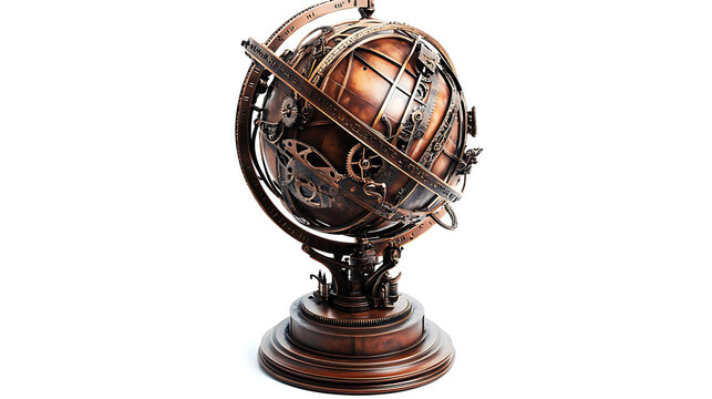 antique metal globe isolated on white background