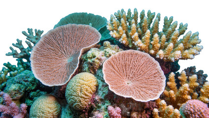 Assorted colorful coral reef formations with fan and brain corals © Peregrine