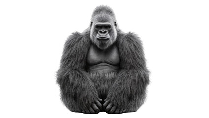 Silverback gorilla sitting detailed fur muscular chest, intense gaze © Peregrine