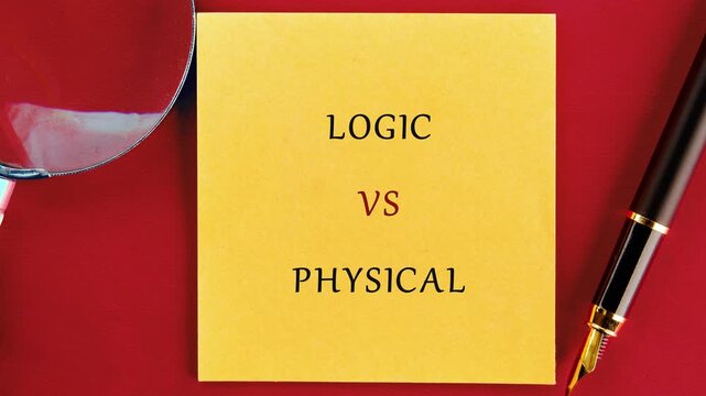 A clear comparison between logic versus physical elements using bright colored cards and a pen. The message is straightforward and easy to understand
