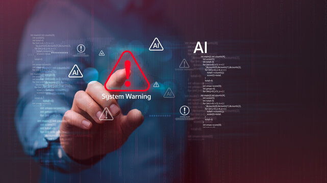 AI System Warning: The concept of being hacked from an AI data system regarding artificial intelligence, modern cyber threats, technological risks, data security, and digital protection.