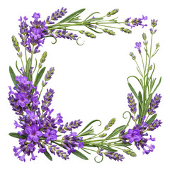 Obraz premium Rich and vibrant lavender flowers and green sprigs arranged in a dense square frame design.