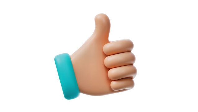 3D cartoon hand with thumb up gesture and blue bracelet