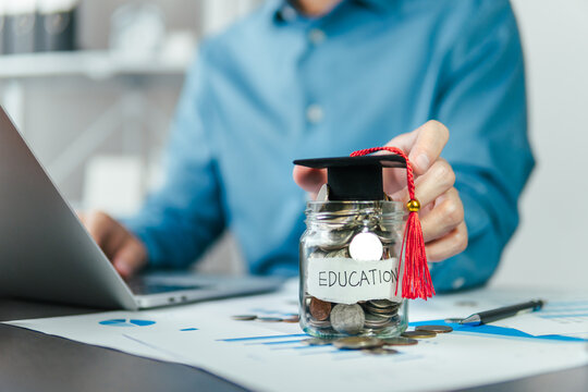 Educational investment for future success: The concept of investing in education, money saving, planning, including university tuition fees.