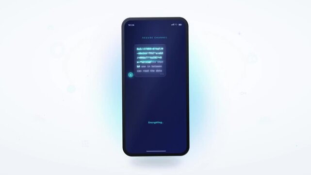 Smartphone data encryption with secure channel and glowing padlock protecting private message