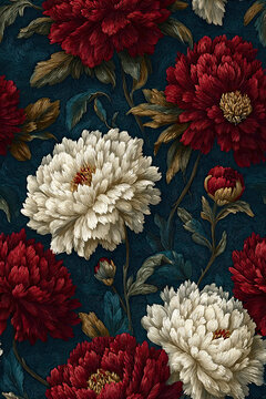 Carnation Floral Pattern on Dark Blue Background