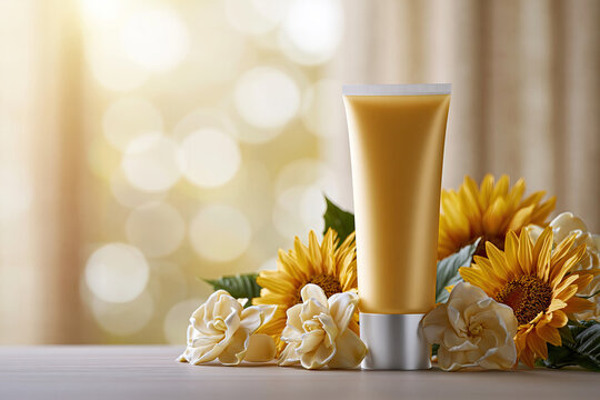 Yellow Cosmetic Tube with Sunflowers and Roses