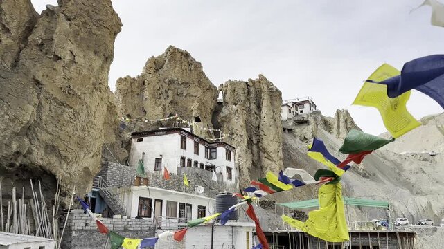 Dhankar village in Spiti valley, Picturesque view of the Key Gompa Monastery (4166 m) at sunrise, Himachal Pradesh, India