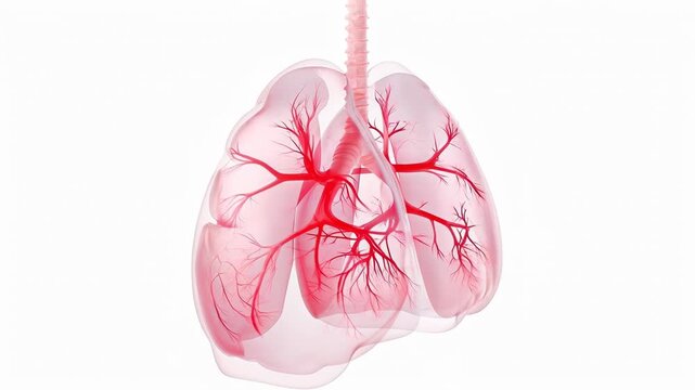 Human lungs anatomy with trachea and bronchi, respiratory system medical animation. Healthcare breathing science education motion background, pulmonary health loop