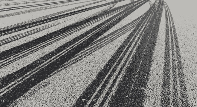 Tire tracks on asphalt road texture, abstract background