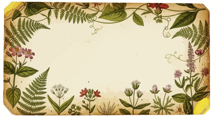 Vintage botanical frame with ferns and flowers, creative background © kiki