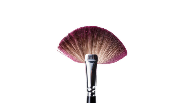 Fan makeup brush with purple tips and silver ferrule
