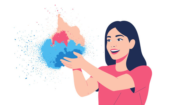 Woman throws colorful powder in celebration outdoors with hands