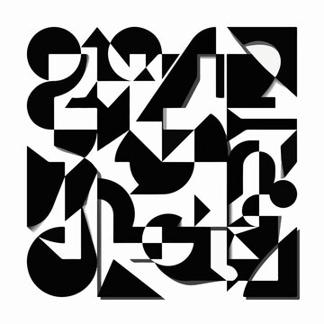 A geometric composition of black and white shapes (2)