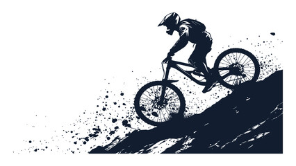 Mountain biker navigates a steep dirt trail while kicking up dust in a high energy outdoor scene. © adnan