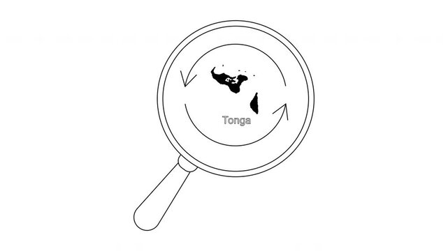 Magnifying Glass Over Tonga Islands With Circular Arrows Indicating Rotation.