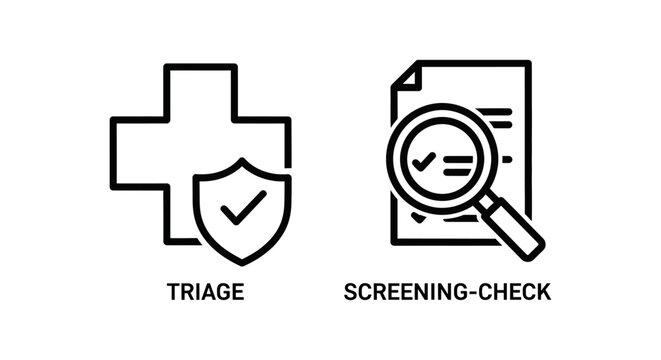 Medical triage and document screening check linear icon set with screening document magnifier diagnosis healthcare hospital examination analysis verified validation clinical
