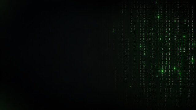 Futuristic Binary Code Rain Pattern with Glowing Green Digital Data Streams