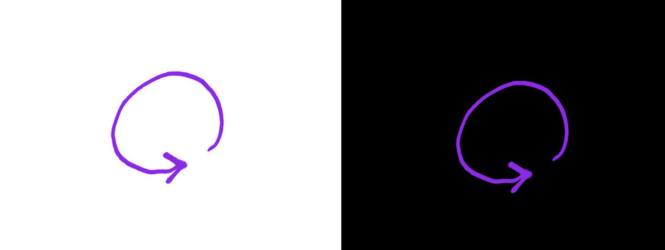 Bright Purple Glowing Circular Rotation Arrow Icon Minimal Line Art on White and Black Background
