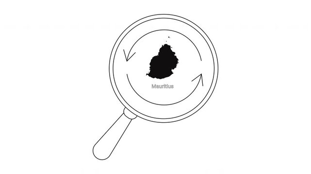 Mauritius map outline with circular arrows and magnifying glass illustration.