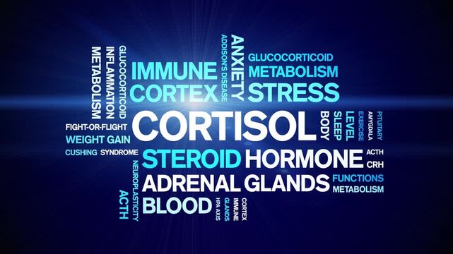 Cortisol animated word cloud-text design animation tag kinetic typography seamless loop.
