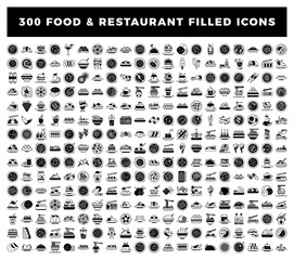 Fototapeta premium 300 Food and Restaurant Filled Icons