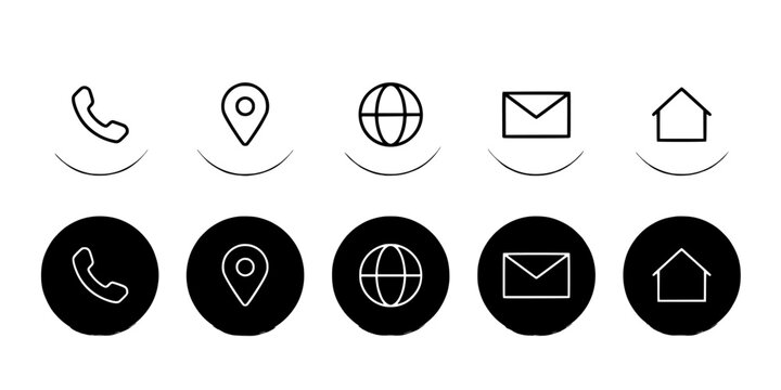 Phone Icon Vector Minimal Communication Symbol Set with Circular Black and White Ui App Buttons for Interface Design