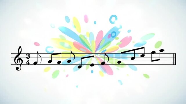 Vibrant music notes on colorful background.