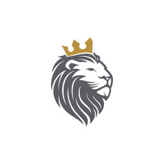 Obraz premium Lion Head Logo Featuring a Golden Crown for Majestic Branding and Symbolic Identity