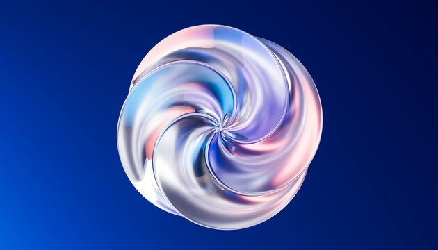 Circular 3D crystal swirl with luminous pastel reflections.