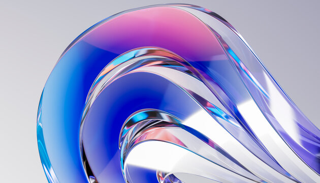 Layered 3D crystal wave with blue and pink color bands.