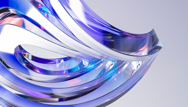 Flowing 3D glass ribbon forming a polished abstract curve.