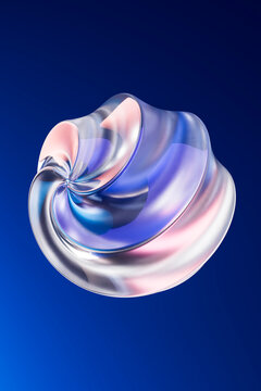 Soft 3D glass vortex shaped by blue and pink reflections.
