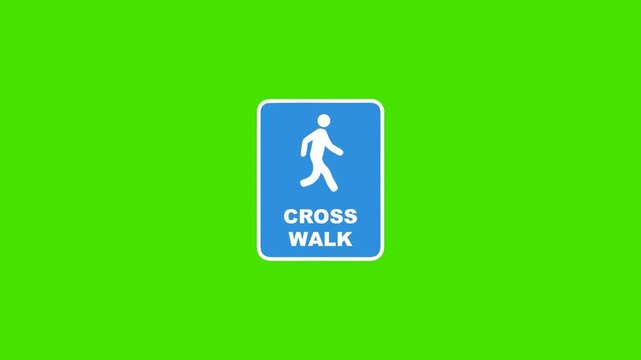 Crosswalk Pedestrian Safety Sign Appearing on Green Screen Ideal for Motion Graphics and Video Compositing