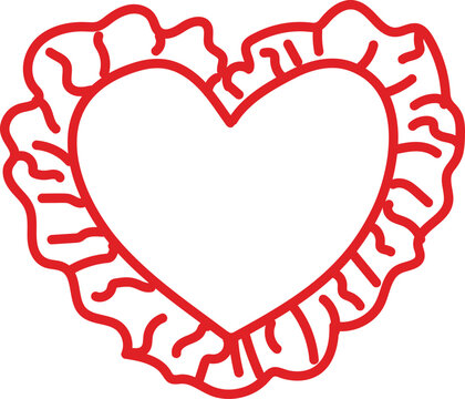 Hand-drawn ruffled heart outline frame isolated on white background. A whimsical brush stroke romantic line art illustration for Valentine's Day, weddings, and cute love notes. Vector illustration.